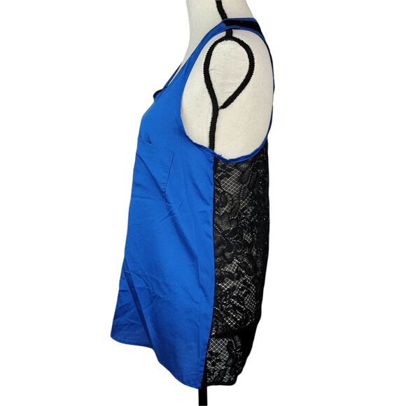 Monteau Blue Black Tank Top Womens Sz M Lace‎ Back Sheer Blouse Shirt Sexy Date - Picture 4 of 7